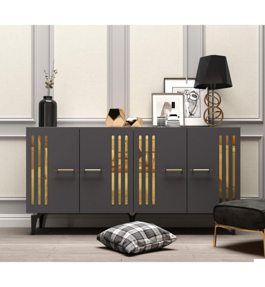Console, anthracite, doré, PANNEAU DE PARTICULES 100 % MÉLAMINÉ