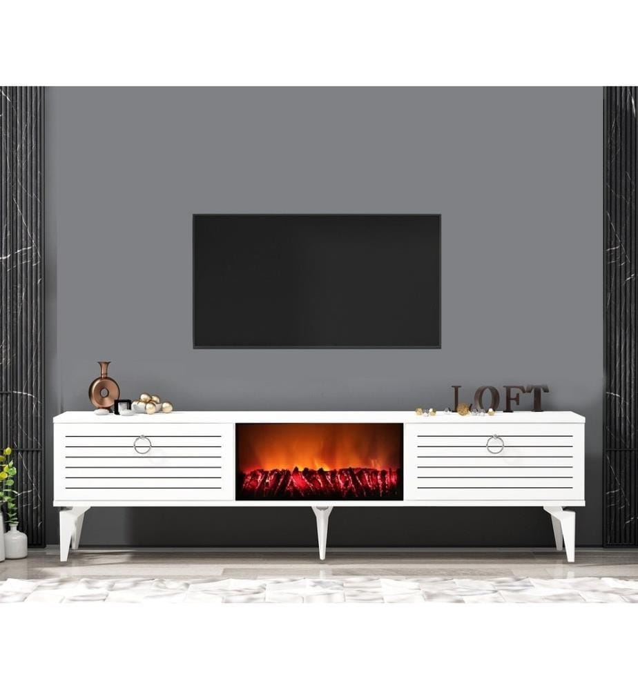 Meuble TV, Blanc, Panneau de particules mélaminé
