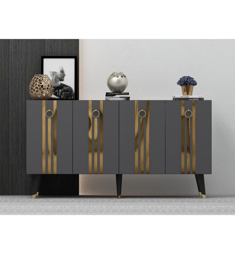 Console, Anthracite, Or, Panneau de particules mélaminé