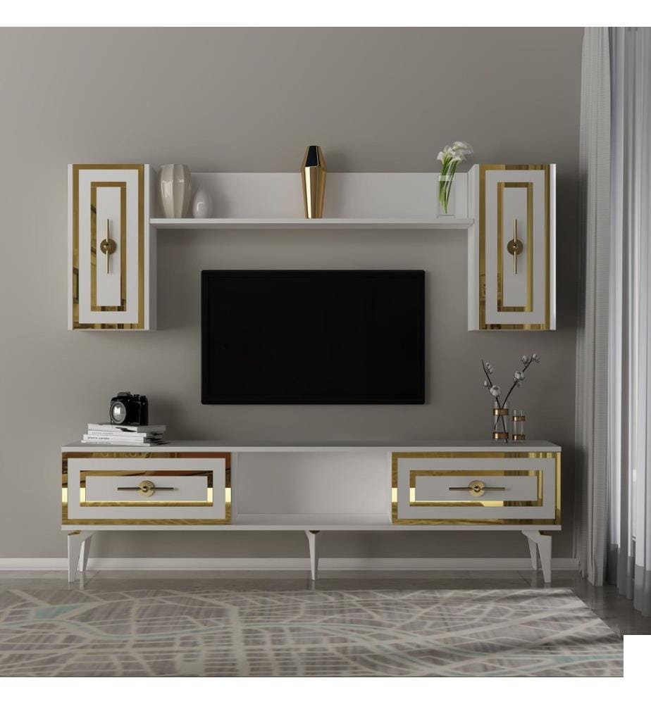 Meuble TV, blanc, panneau de particules 100 % mélaminé