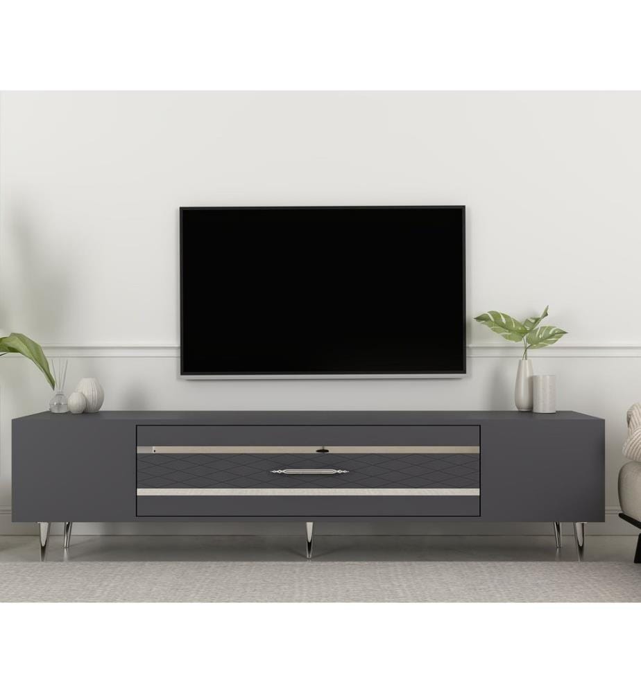 Meuble TV, anthracite, argenté, PANNEAU DE PARTICULES 100 % MÉLAMINÉ