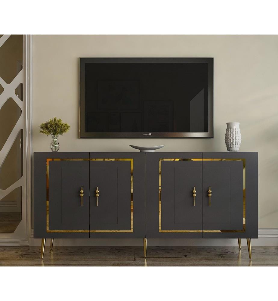 Console, anthracite, doré, PANNEAU DE PARTICULES 100 % MÉLAMINÉ