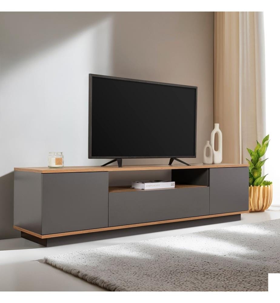 Meuble TV, panneau de particules 100 % mélaminé, anthracite, pin de l'Atlantique