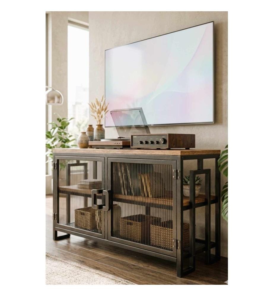 Meuble TV, panneaux de particules 100 % mélaminés, noyer, noir
