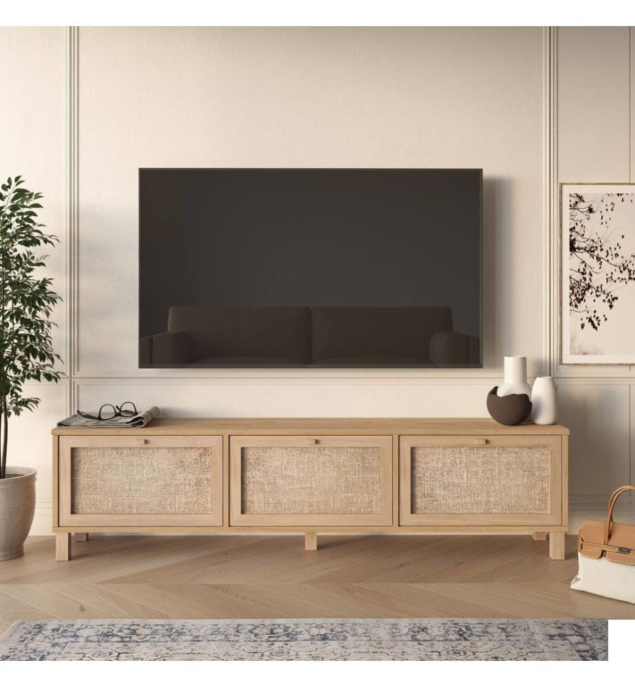 Meuble TV, panneau de particules 100 % mélaminé, chêne