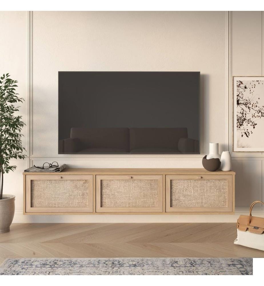 Meuble TV, panneau de particules 100 % mélaminé, chêne
