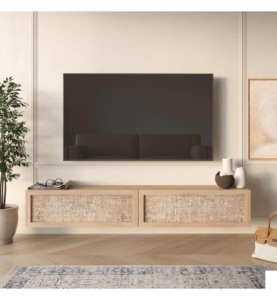 Meuble TV, panneau de particules 100 % mélaminé, chêne