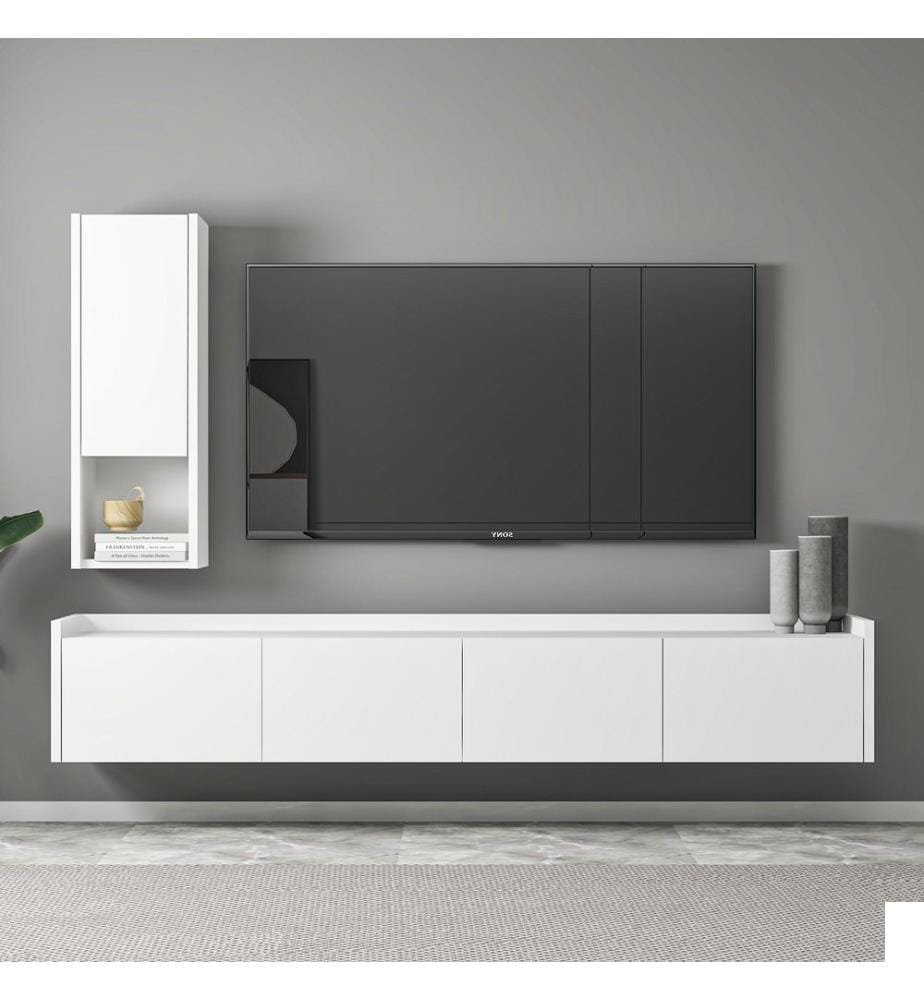 Meuble TV, panneau de particules 100 % mélaminé, blanc