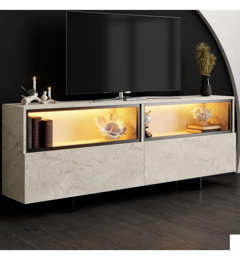 Meuble TV, panneau de particules 100 % mélaminé, travertin