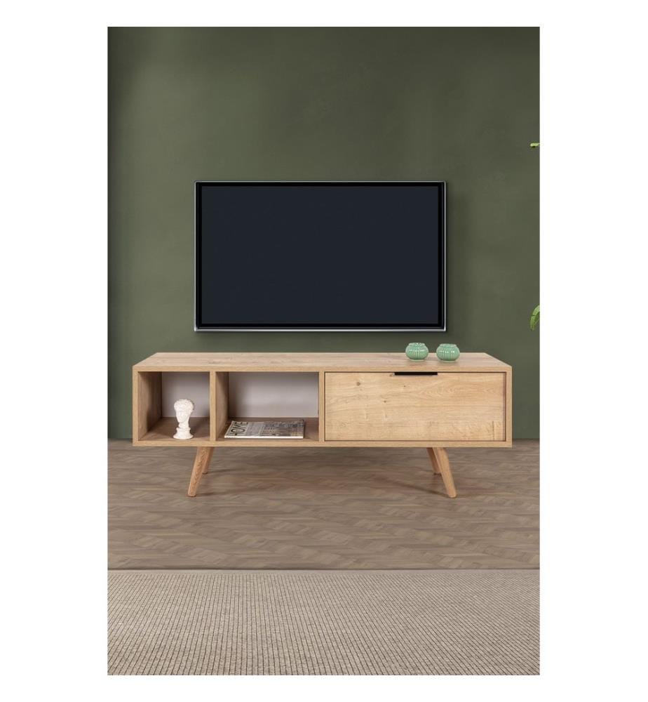 Meuble TV, panneau de particules 100 % mélaminé, chêne saphir