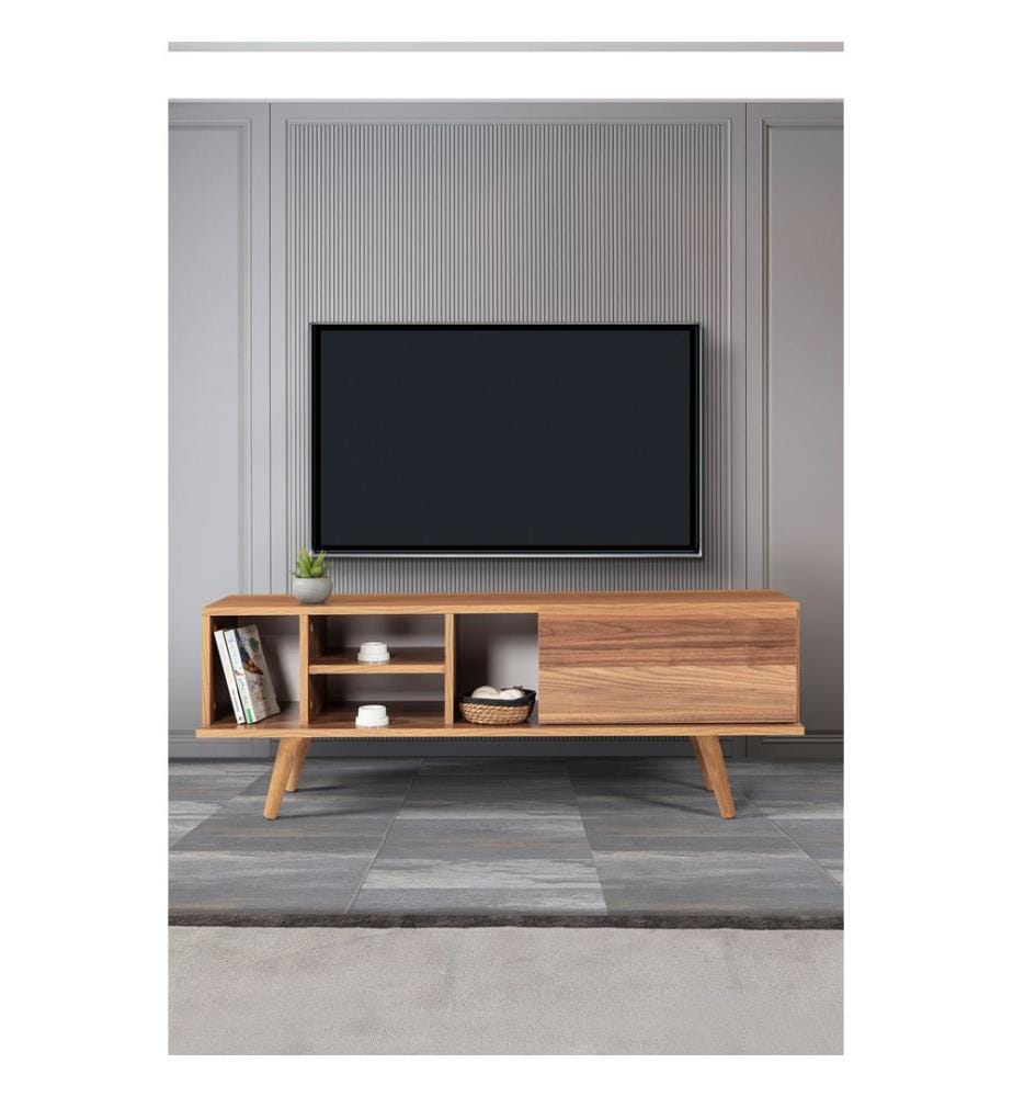 Meuble TV, panneau de particules 100 % mélaminé, noyer
