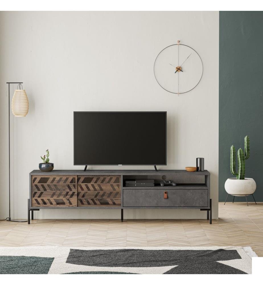 Meuble TV, panneau de particules 100 % mélaminé, gris