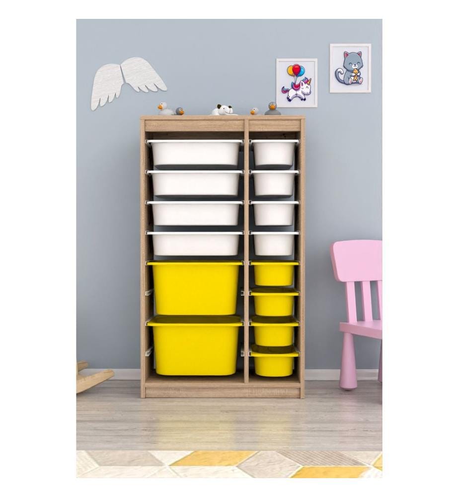 Armoire multifonction, Sonomo blanc, jaune, panneau de particules 100 % mélaminé