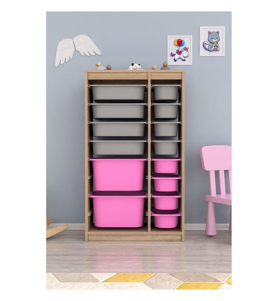 Armoire polyvalente, Sonomo gris, rose, panneau de particules 100 % revêtu de mélamine