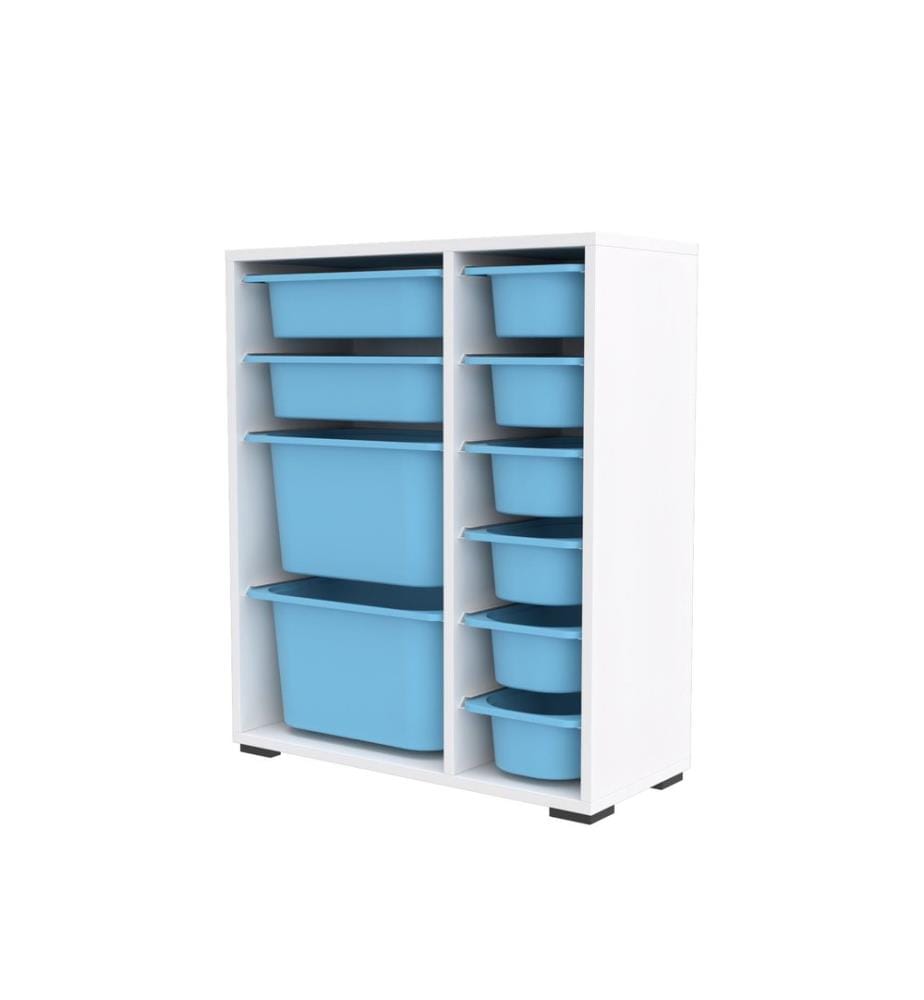 Armoire multifonction, blanche, bleue, PANNEAU DE PARTICULES 100 % MÉLAMINÉ, pieds en plastique