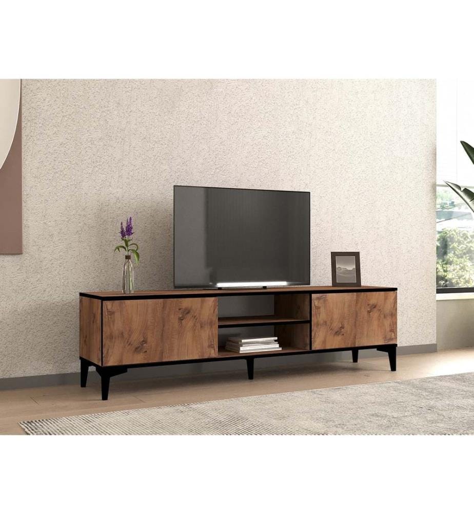 Meuble TV, pin atlantique, noir, panneau de particules mélaminé