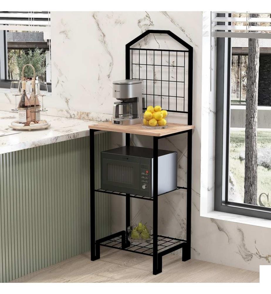 Table de cuisine, pin atlantique, noir, panneau de particules recouvert de 100% de mélamine, châssis : 100% métal