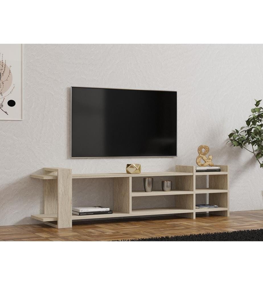 Meuble TV, travertin, panneau de particules 100 % mélaminé