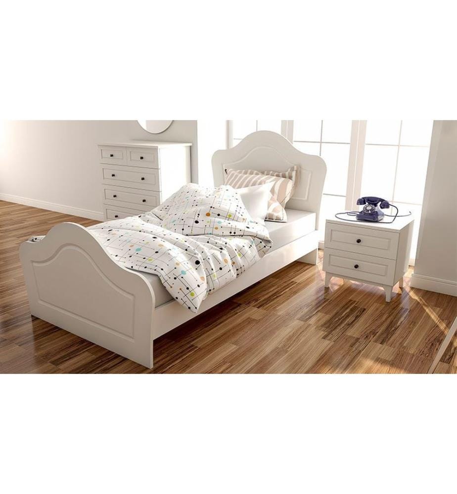 Lits simples, blanc mat, 100% mélaminé E1 QUALITY CHIPBOARD