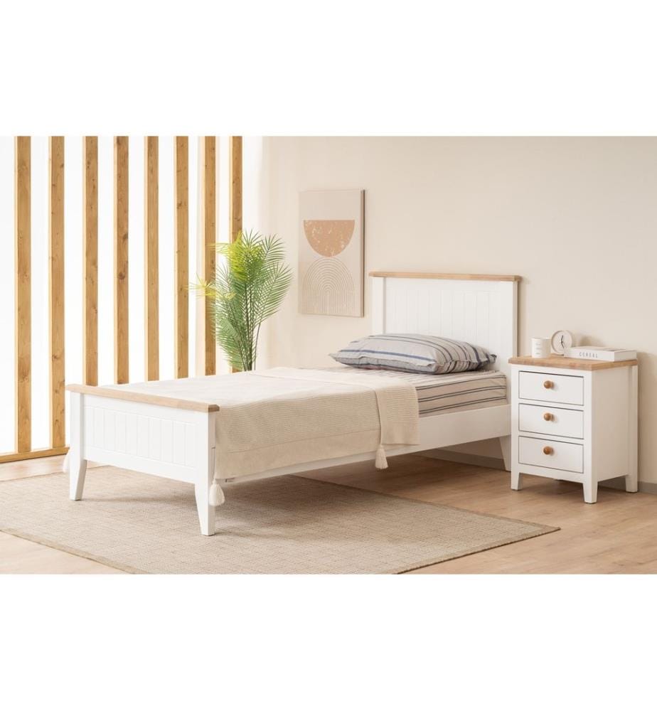 Lits simples, blanc, chêne, 100% MDF peint à la laque