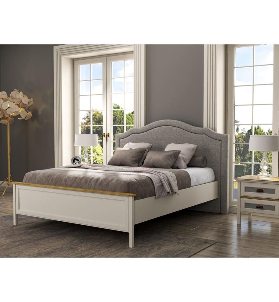 Lit double, Cream, Oak, Grey, 100% PARTICULES ENDUITES DE MÉLAMINE