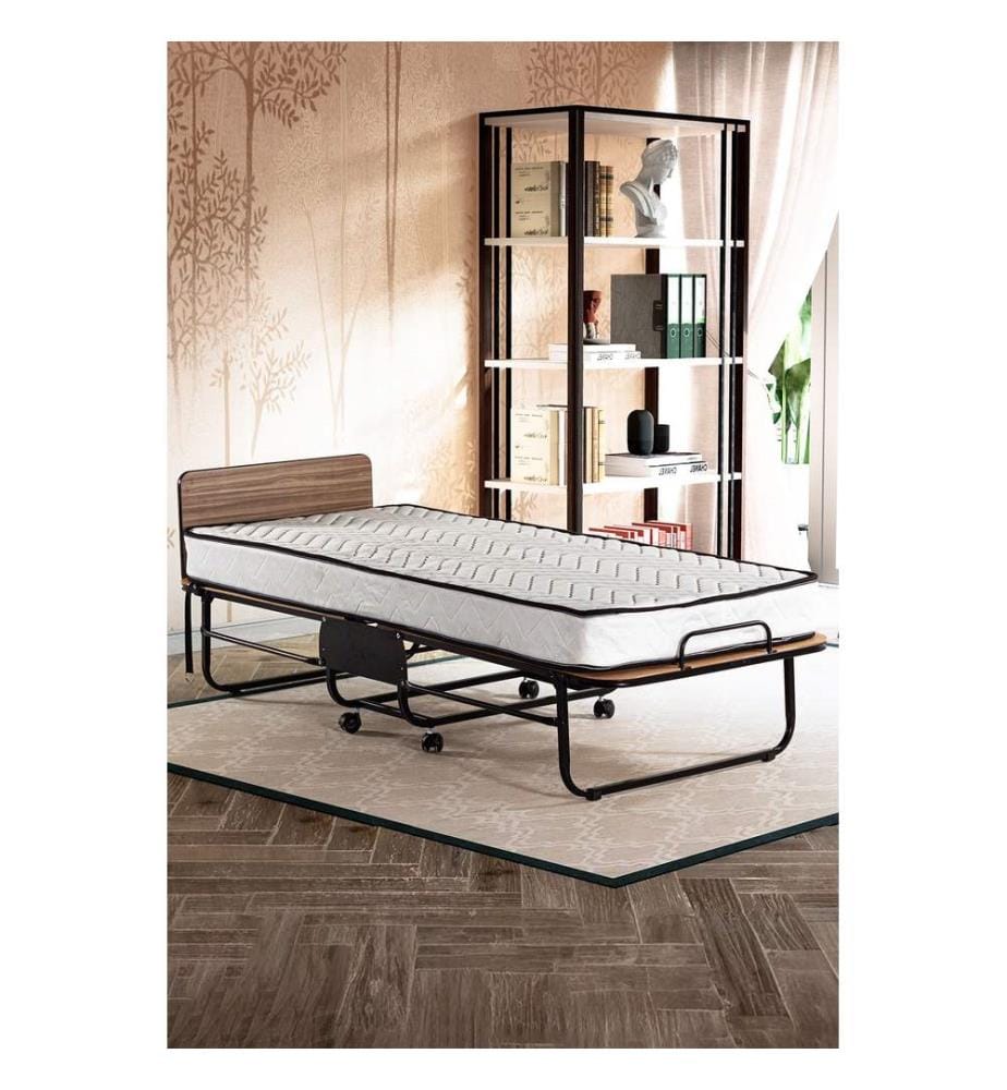 Lit pliant, blanc, noir, matelas à ressorts de 15 cm