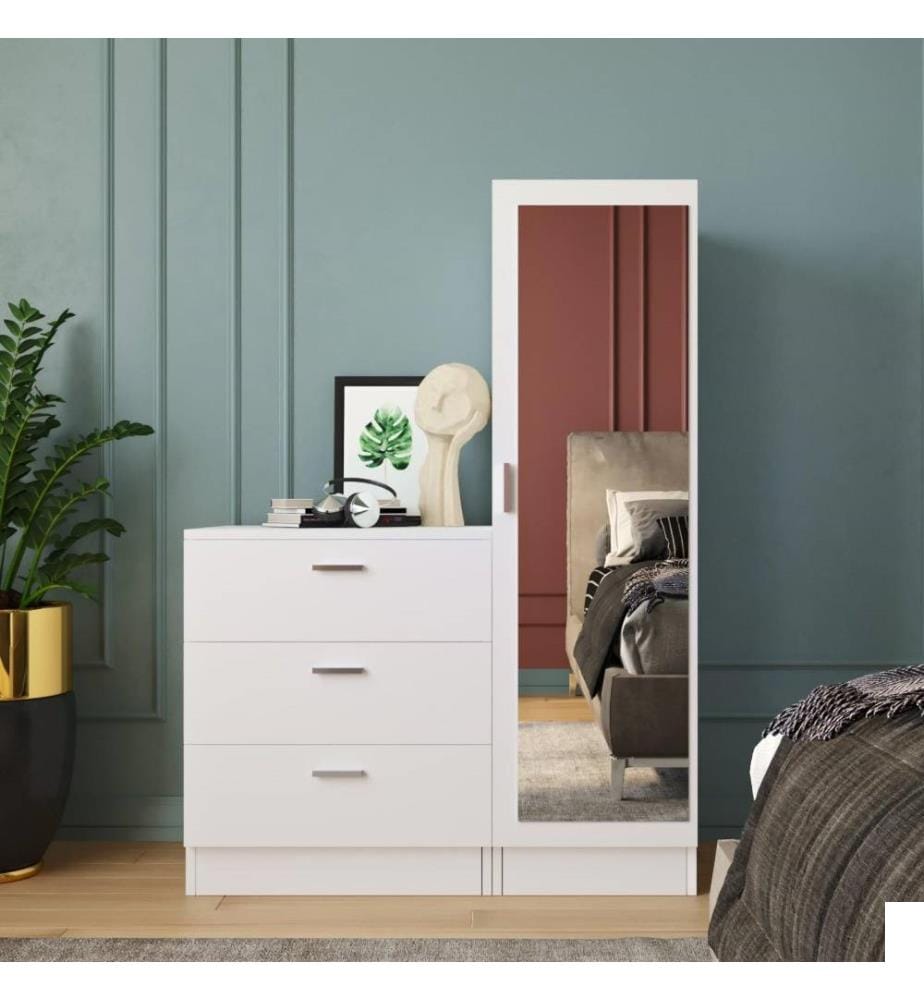 Armoire multifonctions, blanc, panneau de particules mélaminé