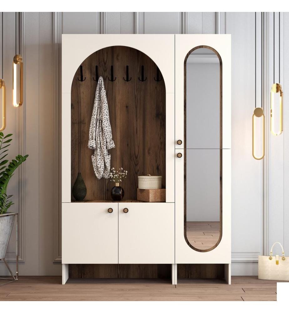 Portemanteau, crème, noyer, 100 % panneau de particules mélaminé