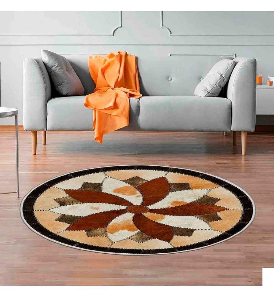 Tapis, Beige, Vison, Marron, Noir, 100% Polyester, Diamètre : 70 cm