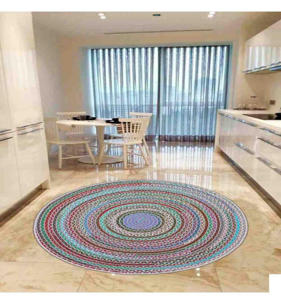 Tapis, Turquoise, Blanc, Vison, Rouge, 100% Polyester, Diamètre : 80 cm