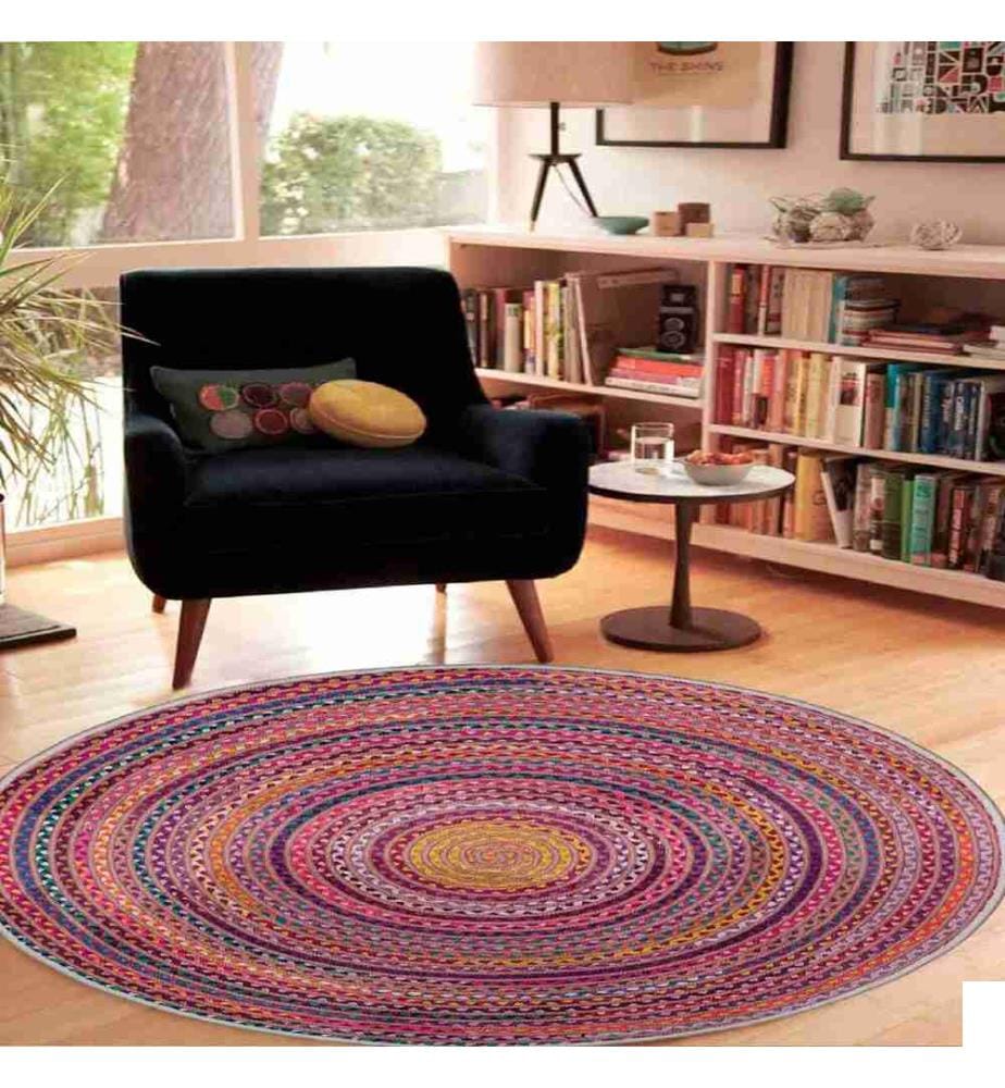 Tapis, rose, blanc, jaune, vert, 100% polyester, diamètre : 90 cm