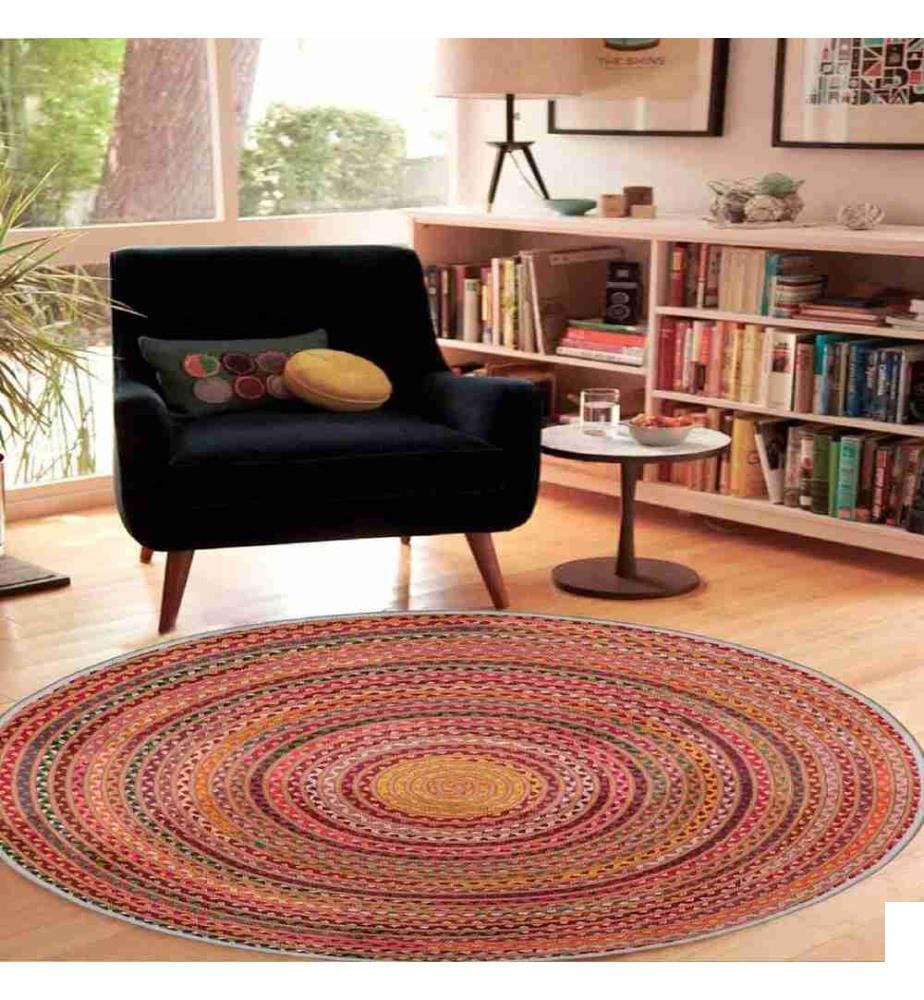 Tapis, orange, rose, jaune, vert, 100% polyester, diamètre : 180 cm