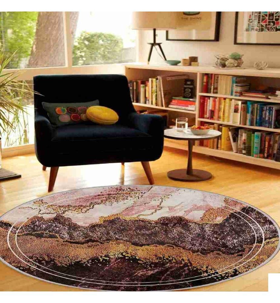 Tapis, Beige, Cream, Gold, Brown, 100% Polyester, Diamètre : 80 cm