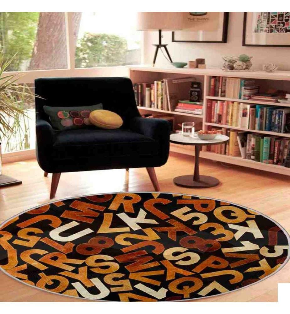 Tapis, Beige, Gold, Brown, Black, 100% Polyester, Diamètre : 80 cm