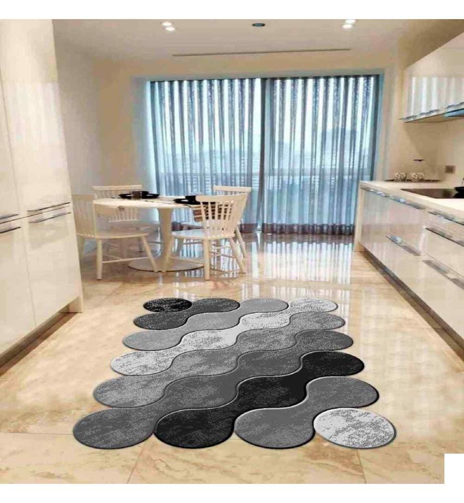 Tapis, blanc, gris, noir, 100% polyester, 60 x 100 cm