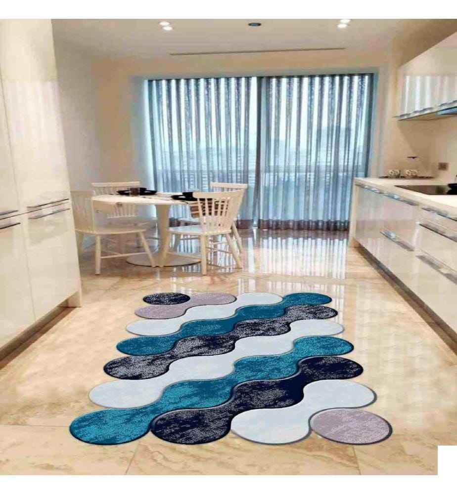 Tapis, bleu clair, turquoise, lilas, bleu marine, 100% polyester, 160 x 230 cm