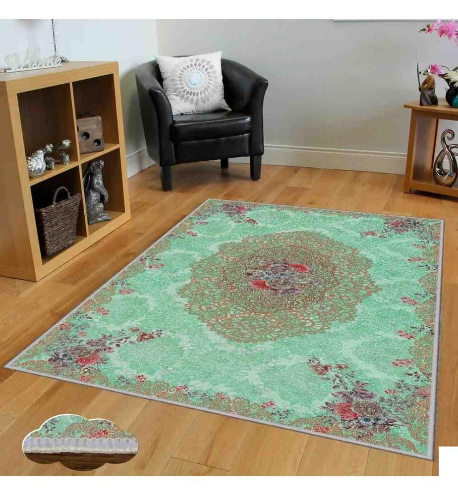 Tapis, vert, blanc, rouge, beige, 100% polyester, 160 x 230 cm