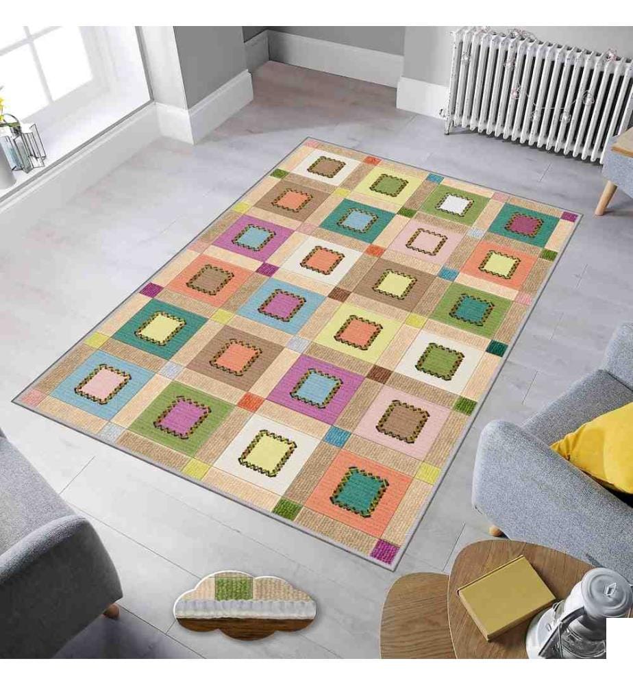 Tapis, Fuchsia, Vert, Bleu, Jaune, Marron, 100% Polyester, 100 x 200 cm