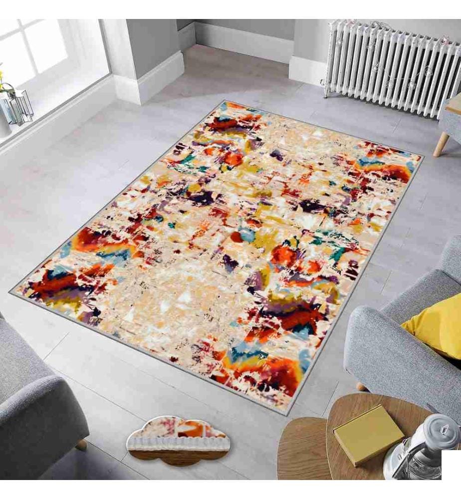 Tapis, Beige, Jaune, Bleu, Rouge, Marron, 100% Polyester, 100 x 200 cm