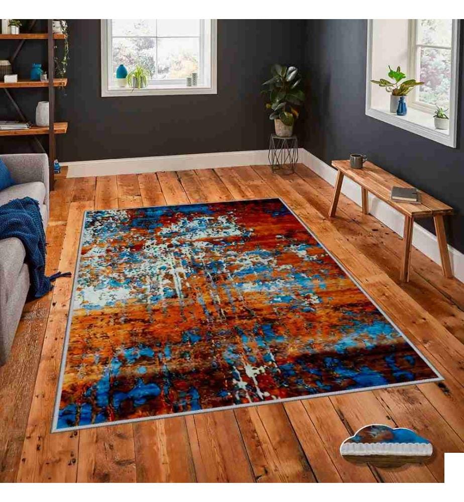 Tapis, rouge bordeaux, orange, bleu clair, bleu, 100% polyester, 80 x 300 cm