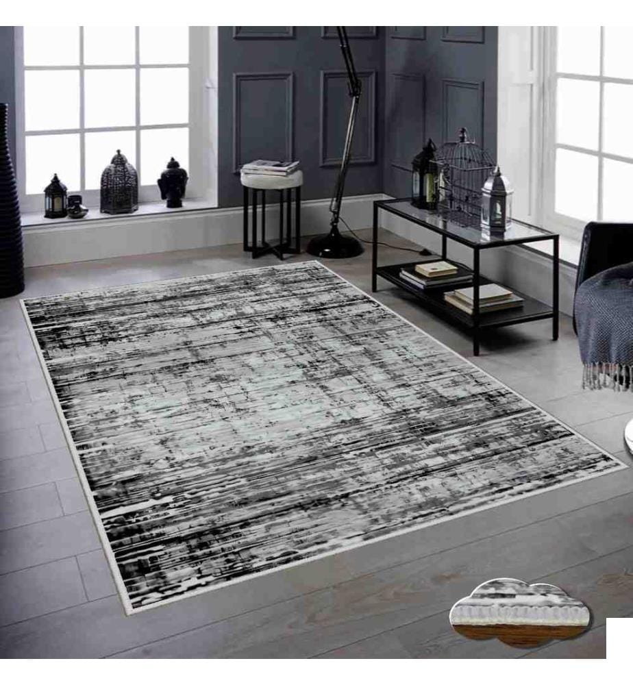Tapis, blanc, gris, noir, 100% polyester, 60 x 100 cm