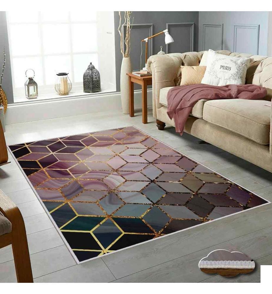 Tapis, Lilas, Pourpre, Beige, Crème, Or, 100% Polyester, 60 x 100 cm