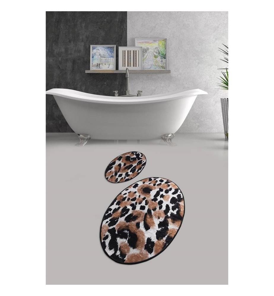 Set de tapis de bain, 2 pièces, multicolore, 100% polyester, antiallergique