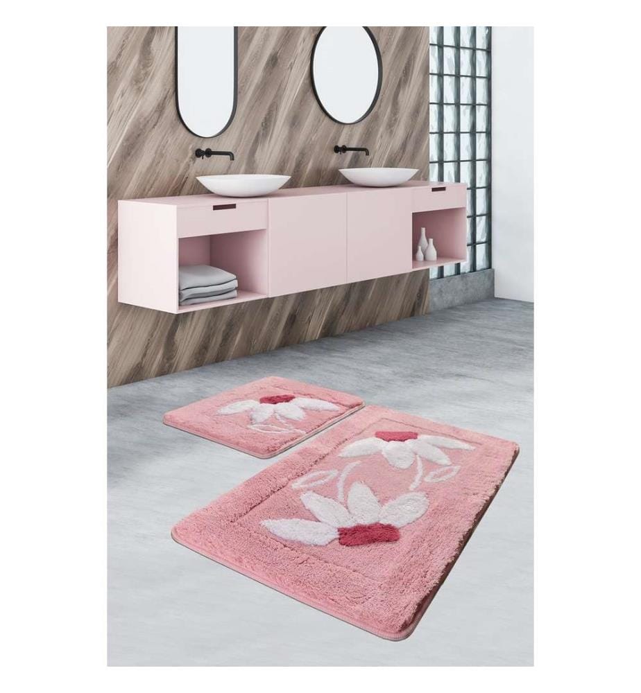 Set de tapis de bain en acrylique, 2 pièces, multicolore, 100% acrylique