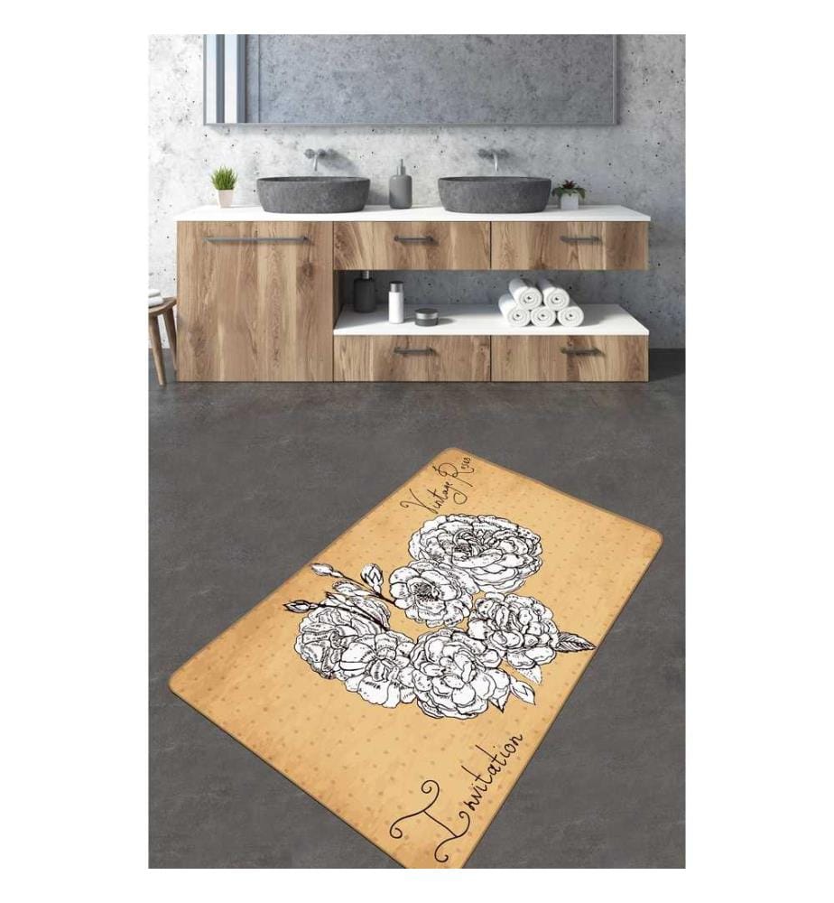 Tapis de bain, jaune, noir, blanc, 100% polyester