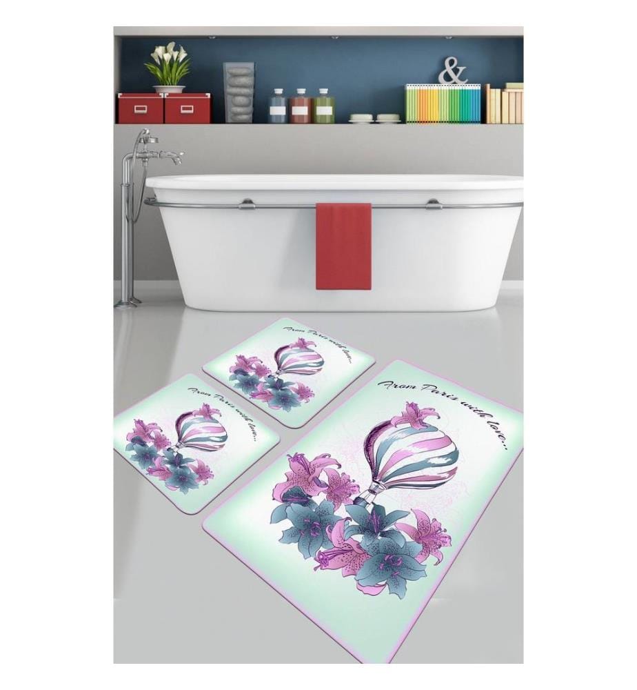 Set de tapis de bain, 3 pièces, Multicolore, 100% Polyester