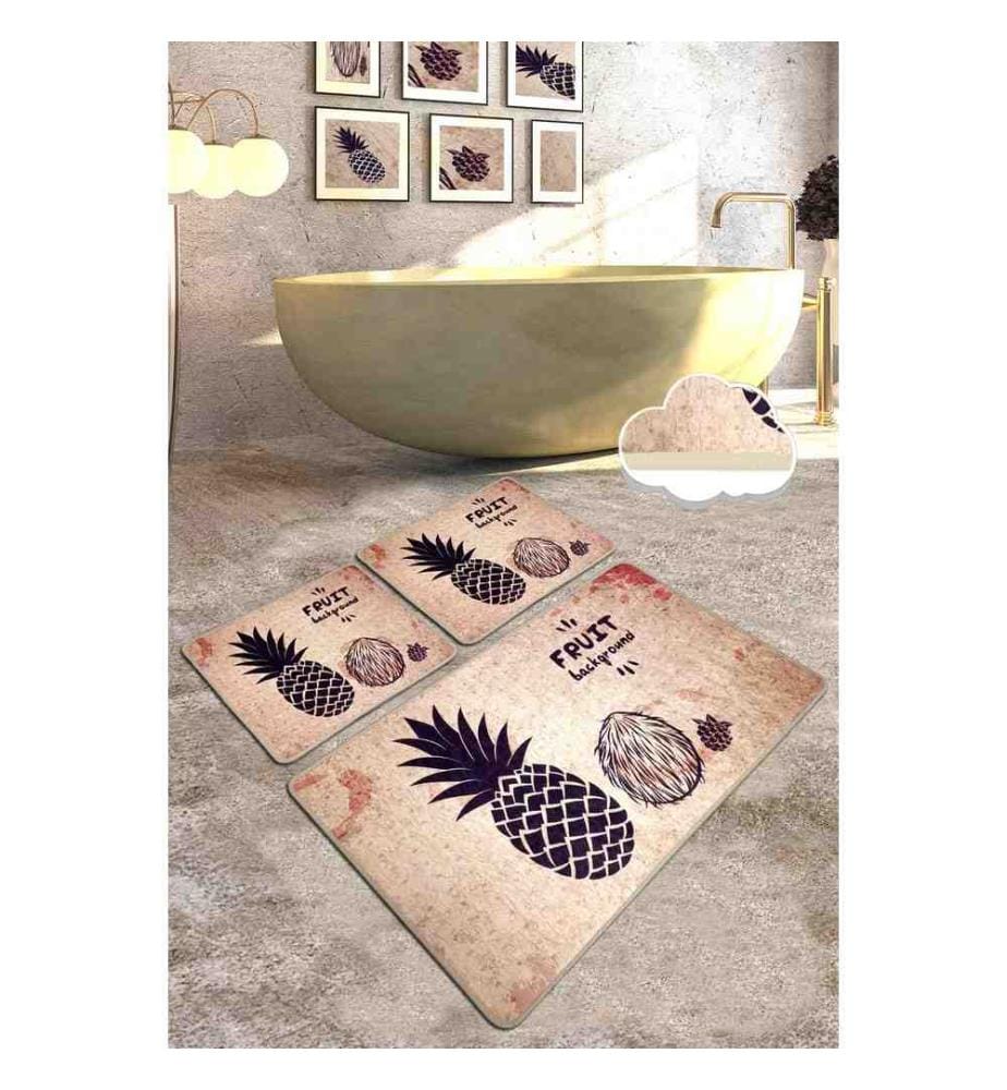 Set de tapis de bain, 3 pièces, Multicolore, 100% Polyester