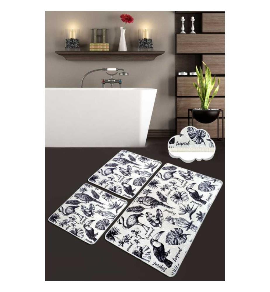 Set de tapis de bain, 3 pièces, Multicolore, 100% Polyester