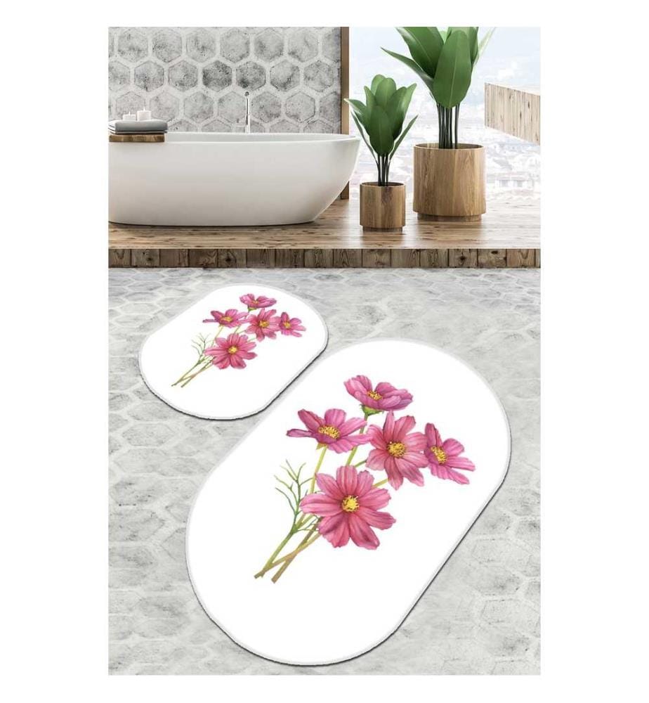Set de tapis de bain, 2 pièces, blanc, 100% polyester