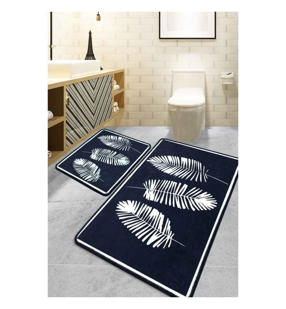 Ensemble de tapis de bain, 2 pièces, noir, 100% polyester